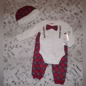 Swiggles White and Red Baby Outfit Plaid Fleece 3-piece Set